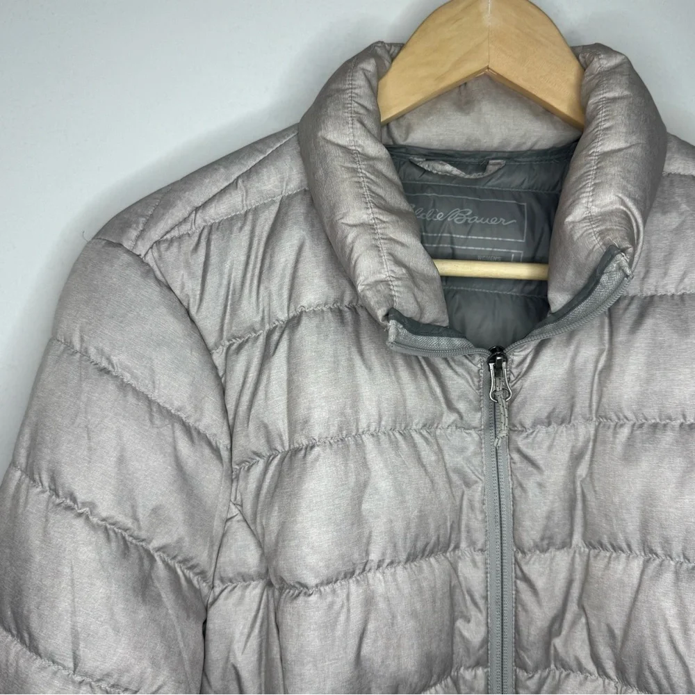 Eddie Bauer EB650 Down Quilted Puffer Jacket Silver Women’s Large Packable EUC - Picture 4 of 7